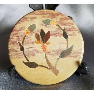 Antique Vintage Pietra Dura marble semi precious stones 3" Round Belt Buckle